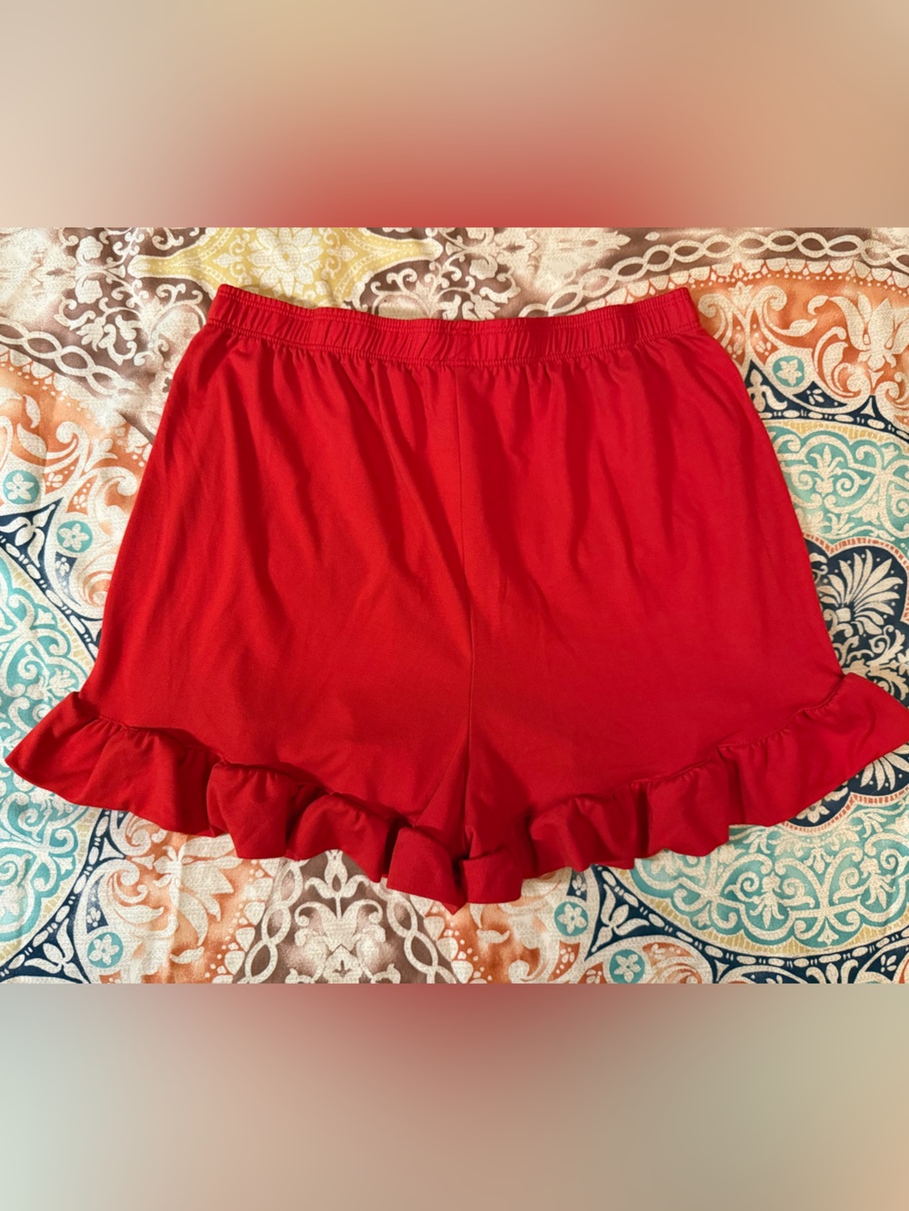 Red Ruffle Hem Drawstring Pajama Shorts - Picture 4 of 5